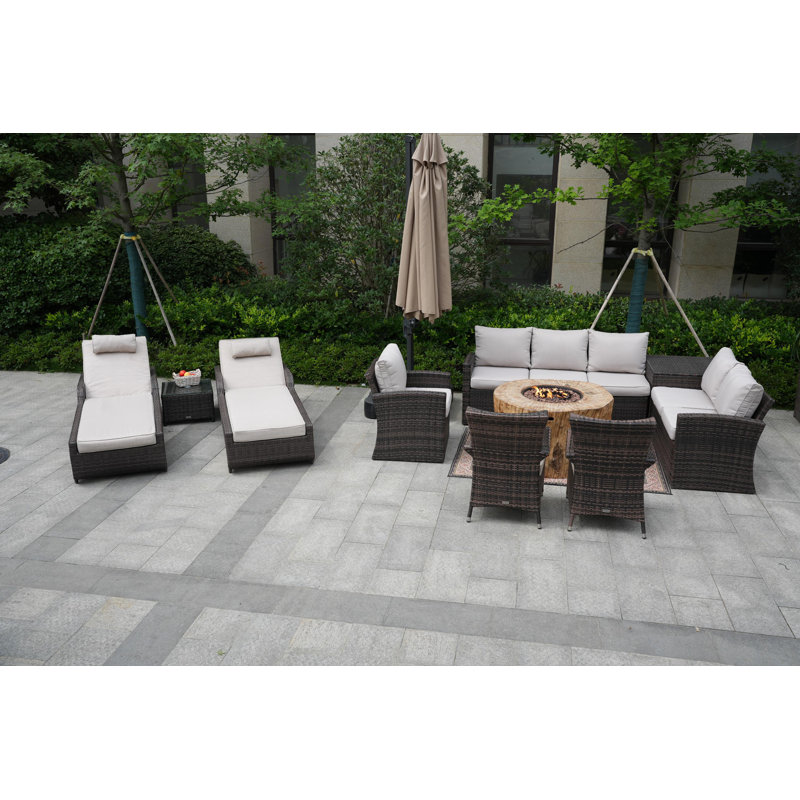 Almanza 10 - Person Patio Conversation Set with Cushions, Beige, Brown