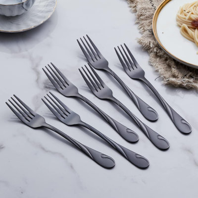 6-Piece Black Dinner Fork Set – 18/0 Stainless Steel Flatware with Mirror & Brush Finish