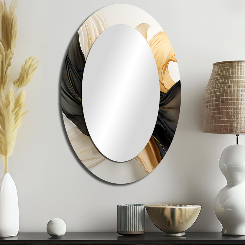 Miroir mural ovale en métal doré et noir Soft Wave Fusion IV, 36 po x 24 po