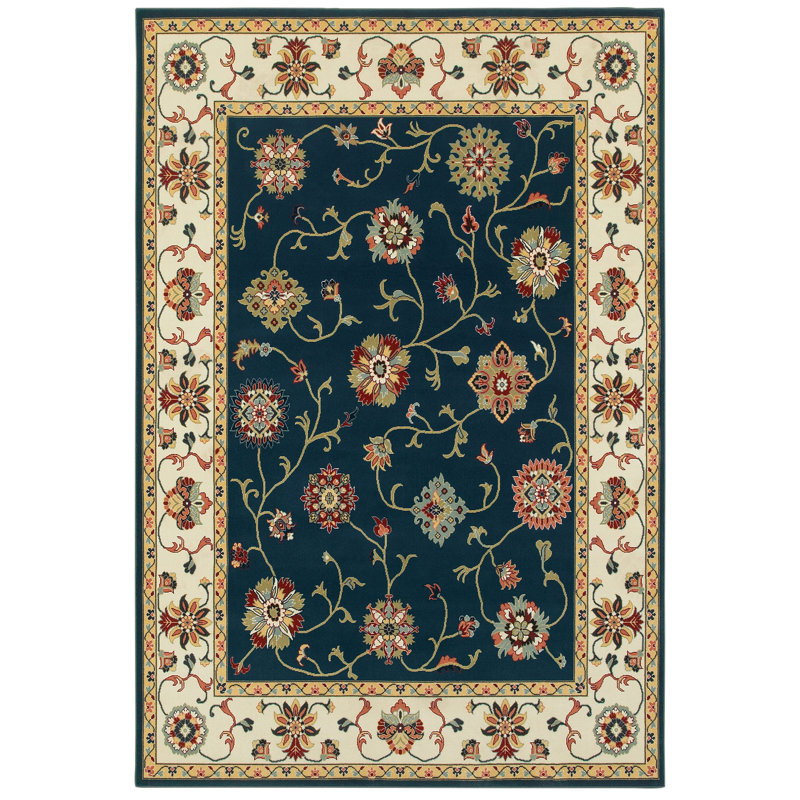 Tapis bleu sarcelle / ivoire Greenwich, Rectangle 1 pi 10 po x 3 pi