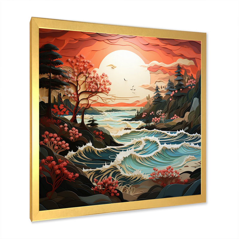 " Coastal Wilderness Papercut I ", Gold Picture Framed, 36" H x 36" W x 1.5" D