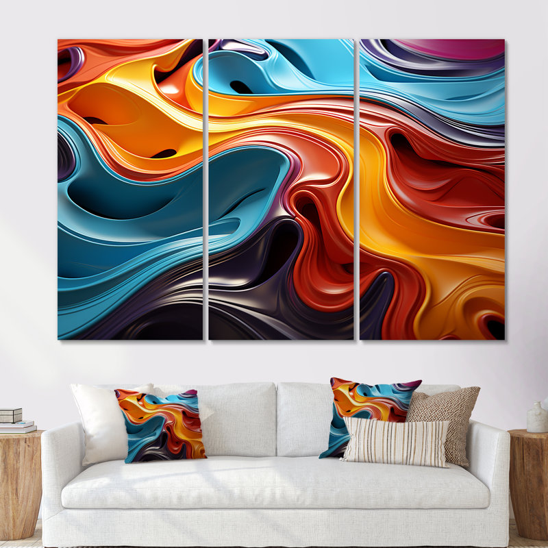 Multicolore Op Art Fluid Mirage - ensemble d'art mural sur toile Op, Toile tendue, H 40 po x l 60 po x P 1 po