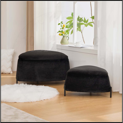 Luxurious Faux Fur Upholstered Storage Ottoman Set with Metal Legs, Ideal for Living Room and Bedroom, Reversible Lid and Ample Storage Space