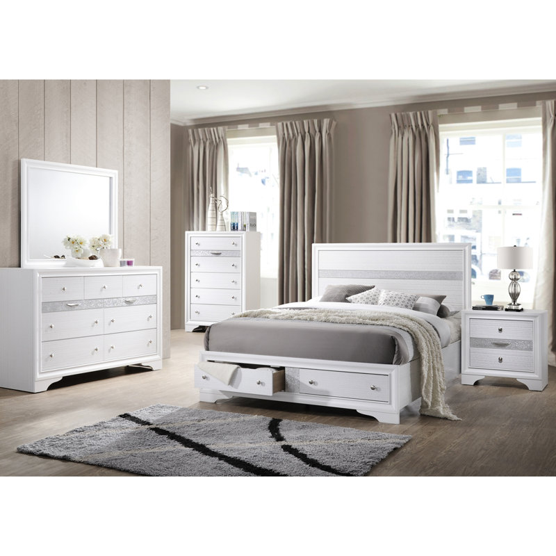 Table de chevet 2 tiroirs blanche pour la décoration de la chambre à coucher - Bois, pleine extension, armoire de chevet 2 poignées en métal