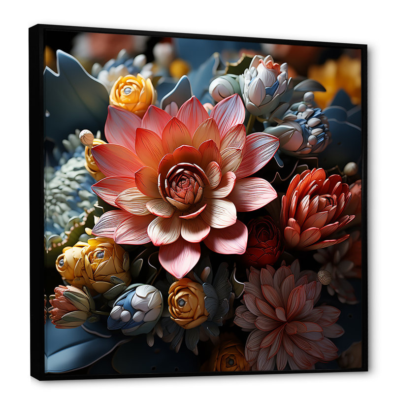 "Colorful Garden Bouquet", impression sur toile mosaïque, H 16 po x l 16 po x P 1 po, Cadre flottant noir