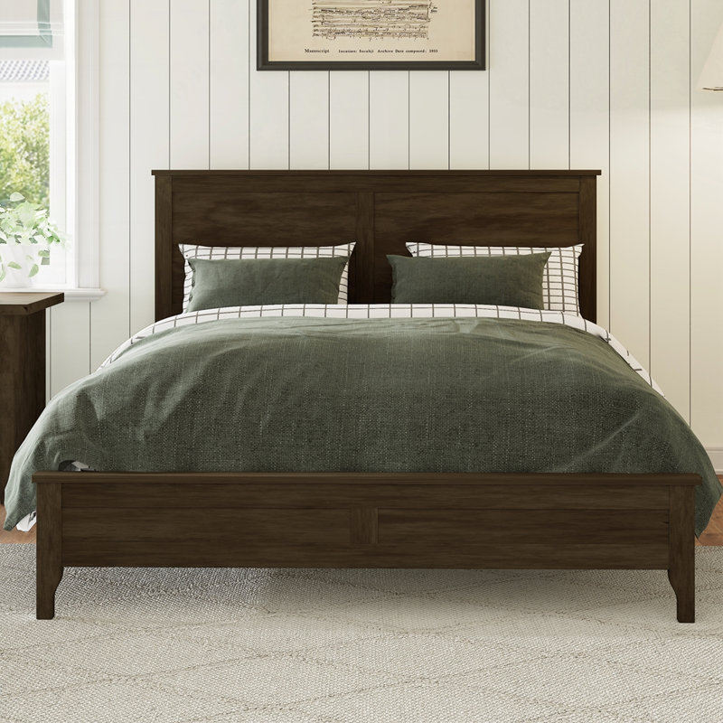 Lit plateforme moderne avec support en lattes de bois robuste, Double, Brown