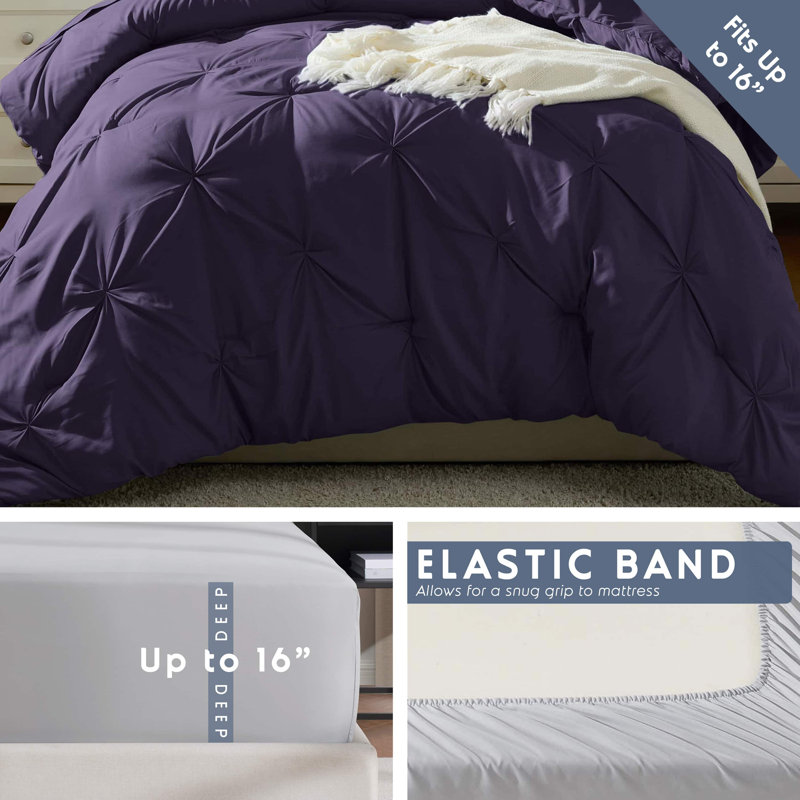 Bed-in-a-Bag Pinch Pleat Comforter Set with Bed Sheets & Down Alternative Pillows, Twin Comforter + 6 Additional Pieces
