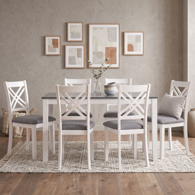 Rectangular Wood Dining Table Set with Upholstered X-Back Chairs for Dining Room Seating