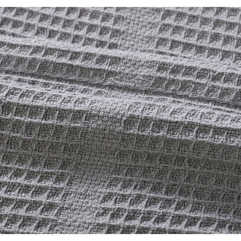 Cozy Waffle Weave Medium Gray Cotton Blanket - Full/Queen