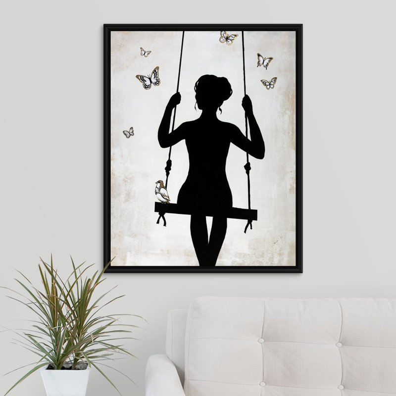 « summer swing », peinture sur toile, H 31,7 po x l 25,7 po x P 1,75 po, Cadre flottant noir