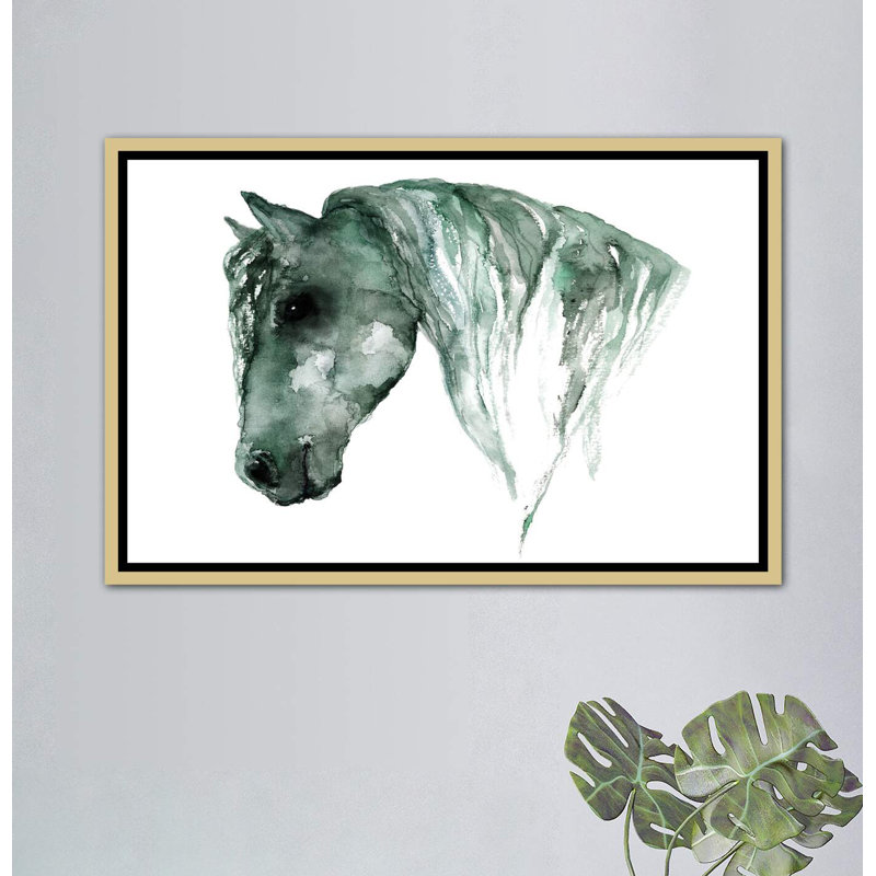 Art du cheval, H 40 po x l 60 po x P 1,5 po, Toile encadrée d'or