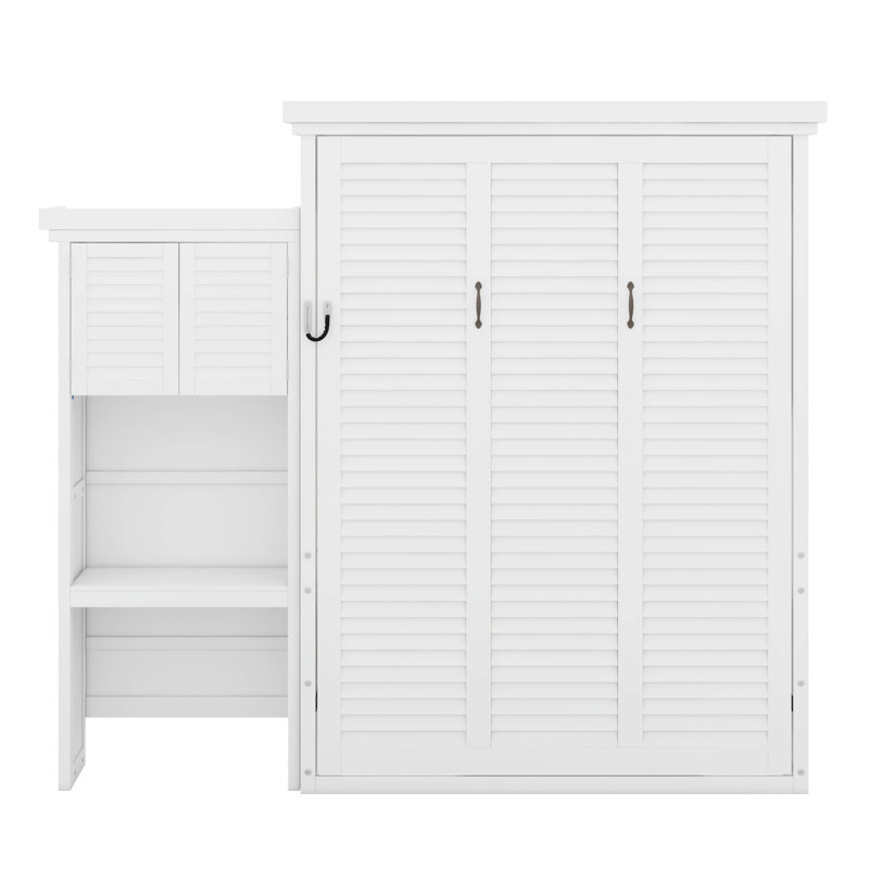 Grand lit escamotable avec plusieurs tablettes de rangement, Blanc