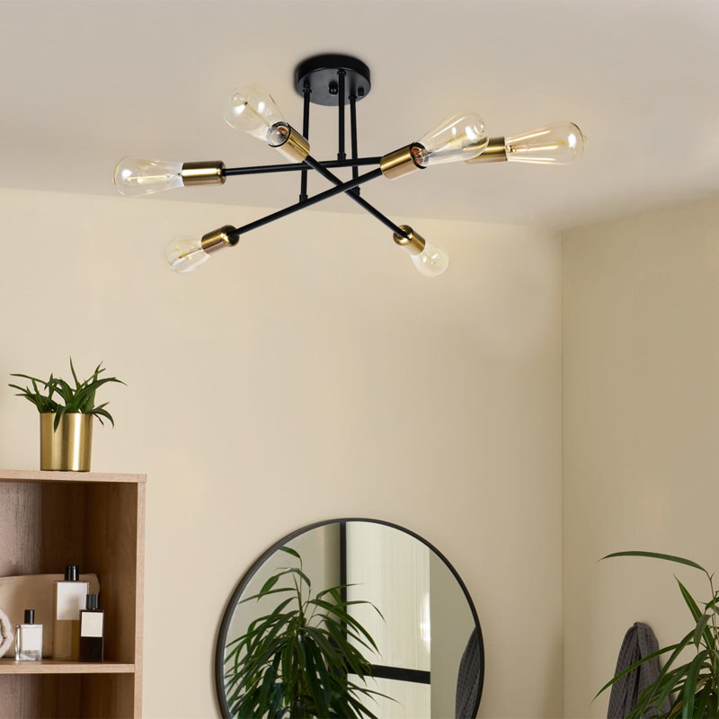 Worley 6-Light 48cm Industrial Sputnik Semi Flush Mount , Black/Gold