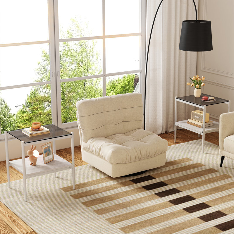 Glass End Table Set, Grey, Grey