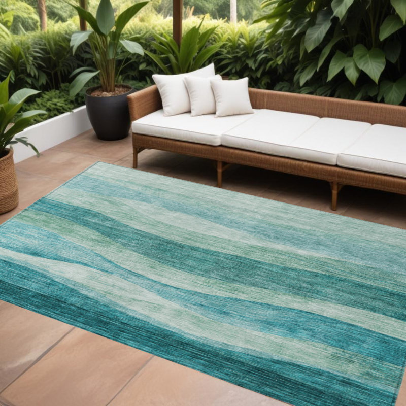 Tapis d'extérieur lavable abstrait bleu sarcelle et turquoise 10 pi x 14 pi