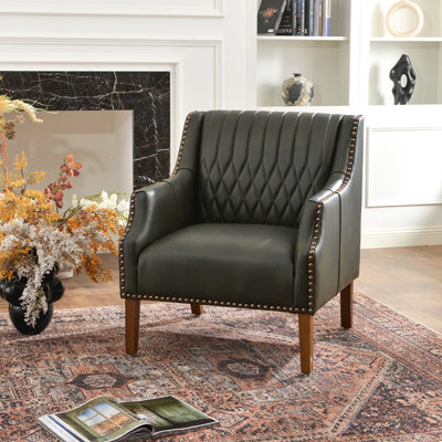 30.5'' W Top-grain Genuine Leather Upholstered Armchair