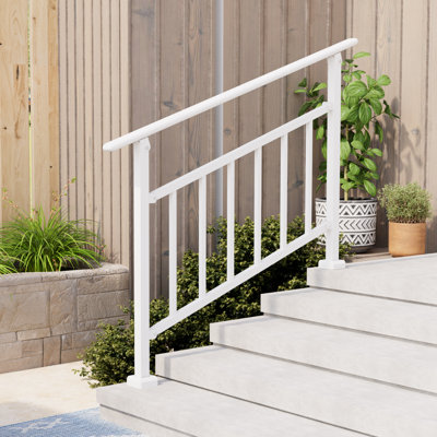Rails à 3 ou 4 marches pour l'extérieur, ensemble de rampes d'escalier en acier réglables pour porche, terrasse, blanc