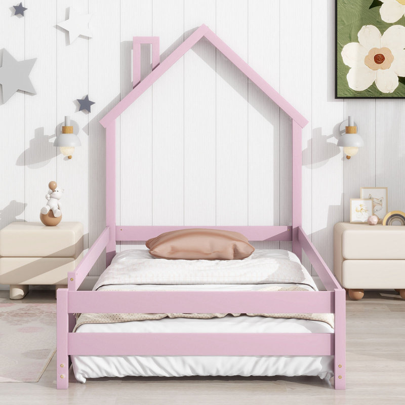 Lit plateforme en bois massif Bartolomeu, Rose