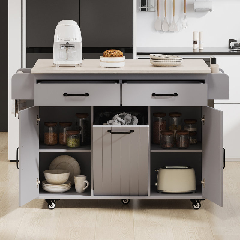 Îlot de cuisine avec armoire de rangement pour poubelle, Gris