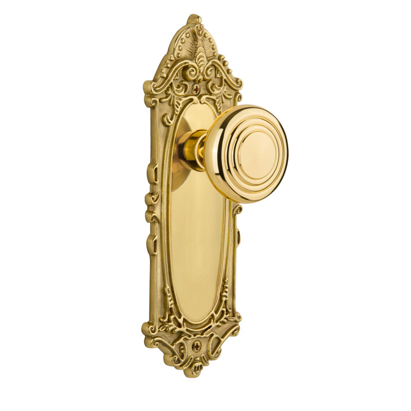 Plaque victorienne avec poignée de porte décorative, 2 3/8, Laiton non laqué