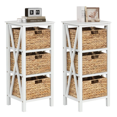 Set of 2 Nightstand 3-Tier Sofa Side Table X-Shaped 3-Drawer End Table