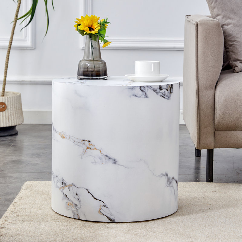 Table basse Ragin Modern, H 15,7 po x L 15,7 po x l 15,7 po, Marbre blanc