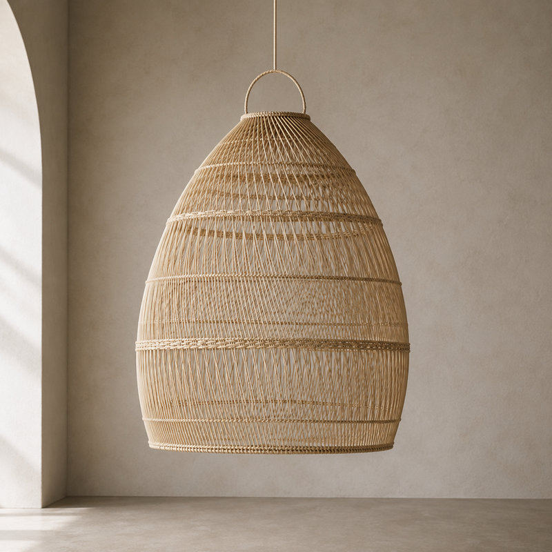 19 in. H Rattan Dome Pendant Shade
