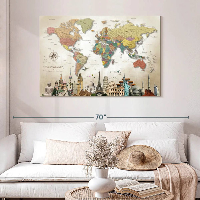 Travels And Adventures World Push Pin Milstead II, 32" H x 48" W