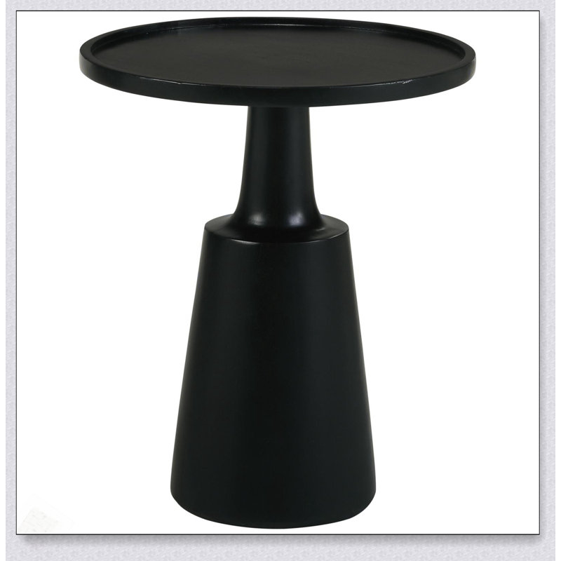 Élégante table d'appoint piédestal en teinture noire avec base profilée solide et fabrication écologique en bois de manguier