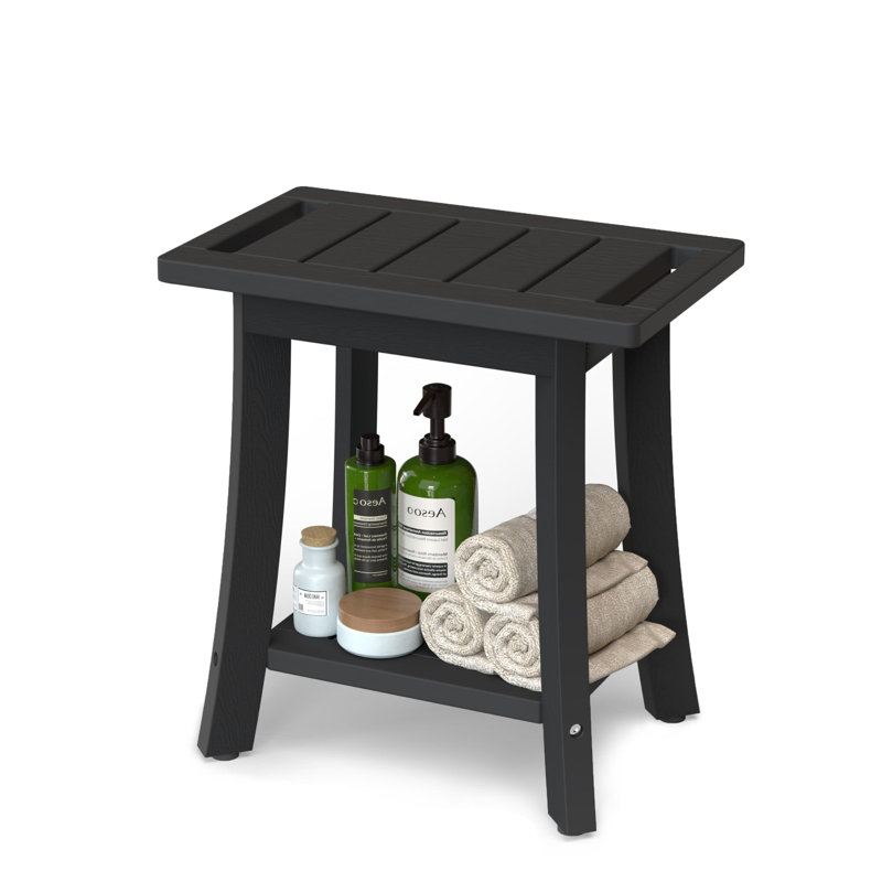 Bamboo Shower Bench Inside Shower Stool,Spa Bath Chair for Bathroom(Black), Black