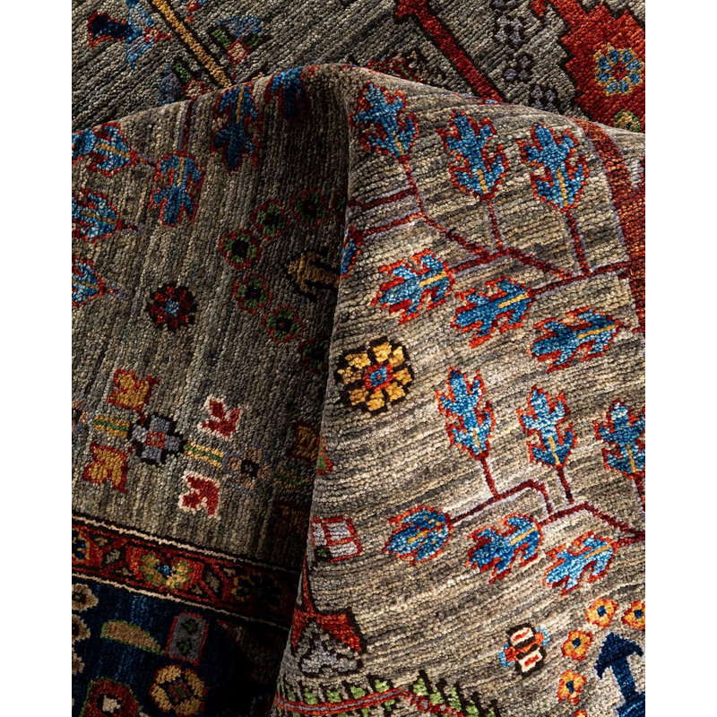 Tapis noué à la main de conception unique Serapi - brun, 8 pi 0 po x 9 pi 9 po
