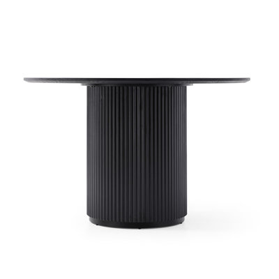 Table de salle à manger noire tendance avec placage de chêne, 47,2 po x 47,2 po x 29,5 po, base fabriquée à la main pour le café