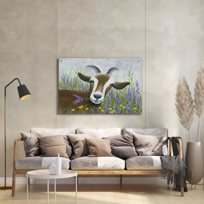 «Goat In Lavender Field» par Tanya Nyp, art mural en verre acrylique, 36 po x 24 po