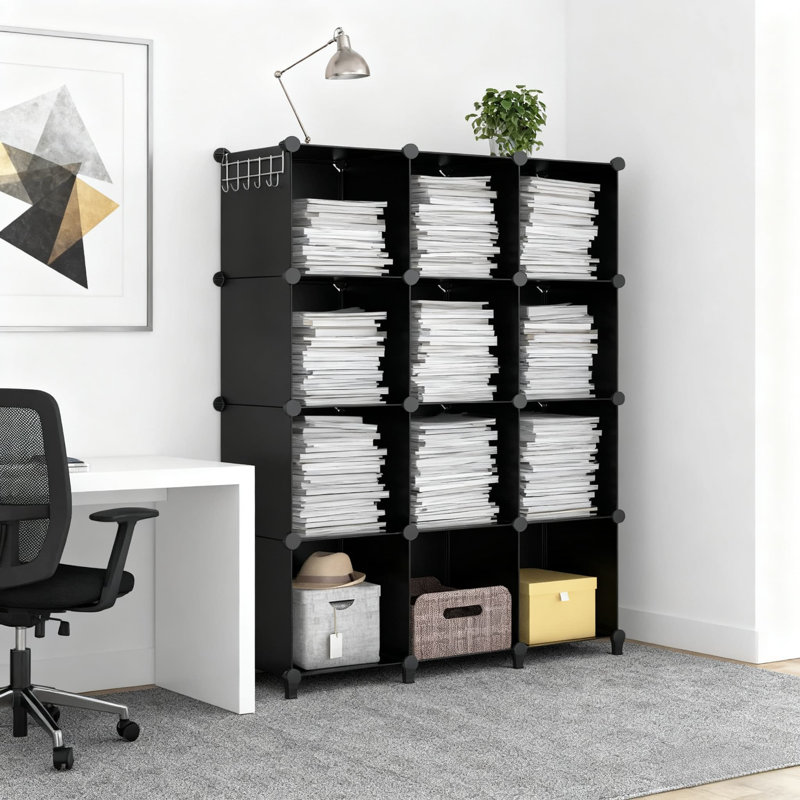 12-Cube Storage Organizer Unit, Modular Closet Organizer With Metal Frame & Plastic Shelves For Bedroom, Office, Kids Room, Portable Storage Shelving System