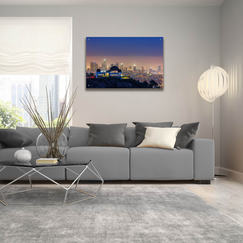 «L A Skyline With Griffith Observer» par Toby Harriman, art mural en verre acrylique, H 24 po x l 36 po x P 0,2 po