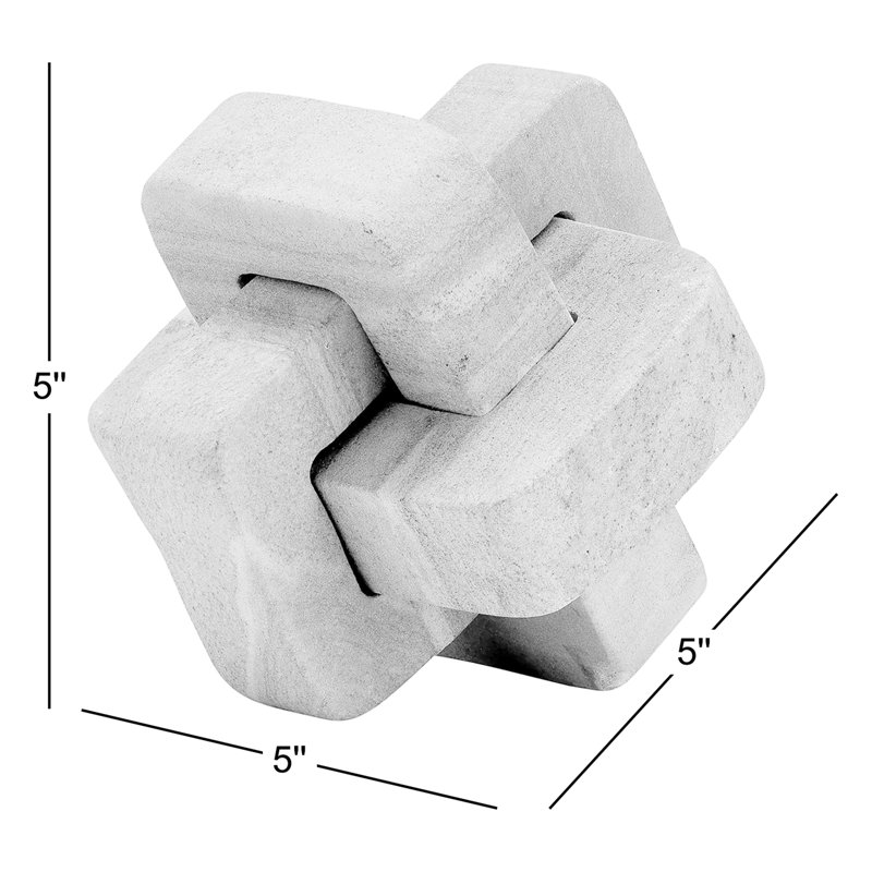 Sculpture abstraite emboîtable en marbre l 5 po, Blanc