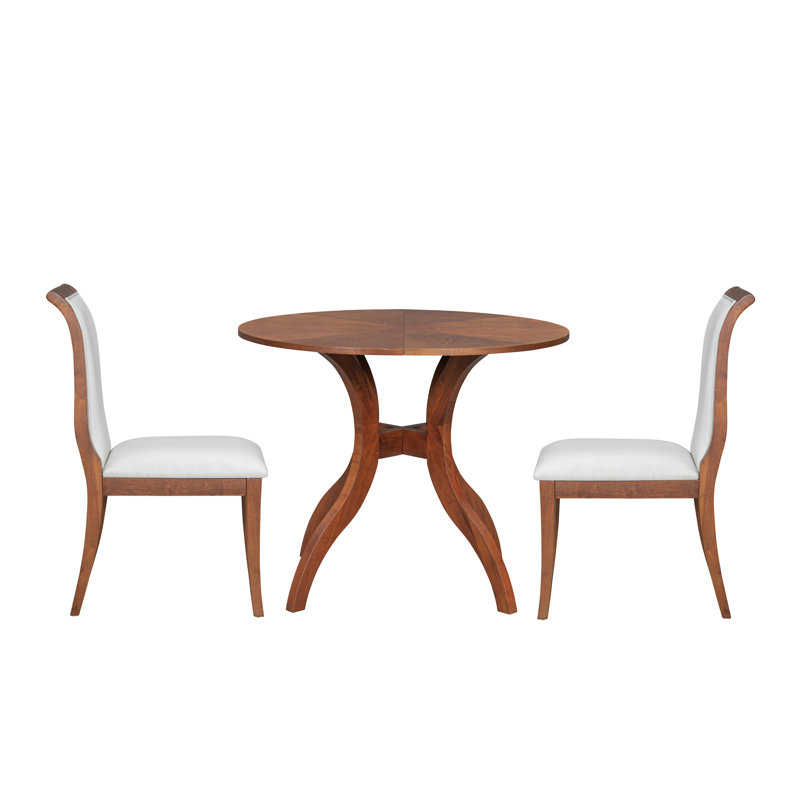 Ensemble de table de salle à manger: table ronde de 39,4 po + 2 chaises - ensemble de cuisine en bois massif traditionnel