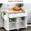 Îlot de cuisine roulant avec comptoir en bois d'hévéa, étagère à épices et tiroirs - accessoire de rangement blanc pratique, porte-serviettes pratique