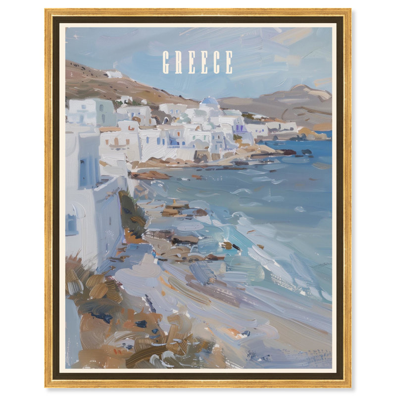 Fenêtre sur la Grèce, toile d'art côtier par Art Remedy, White Framed, H 55 po x l 37 po
