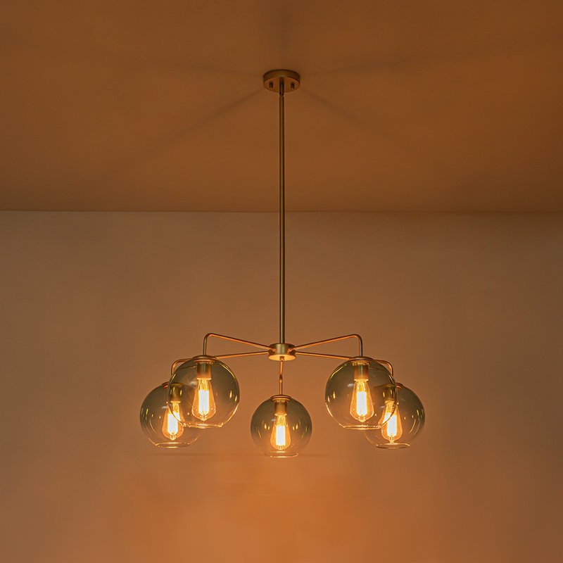 Lustre moderne sphérique en verre 5 lumières Spoutnik, Bleu