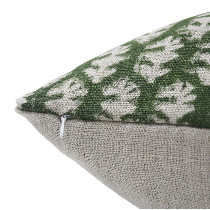 Block Print Throw Pillow Cover DTBLKTLSquare, Green/White Floral 5, Rectangular, 14" x 20"