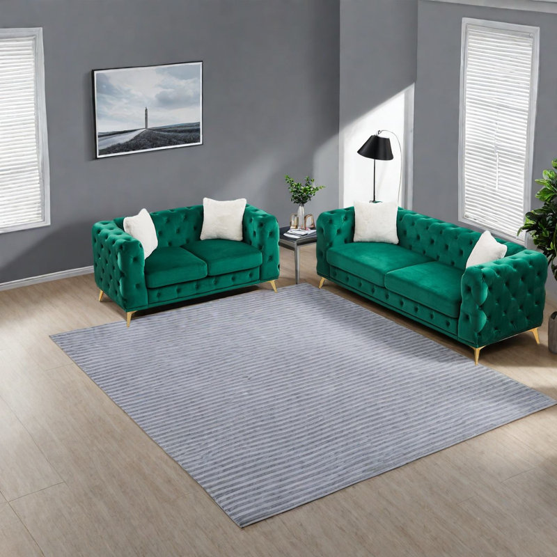 Compression Velvet Sofas Set, Wood Frame Metal Legs, Modern Home Lounge