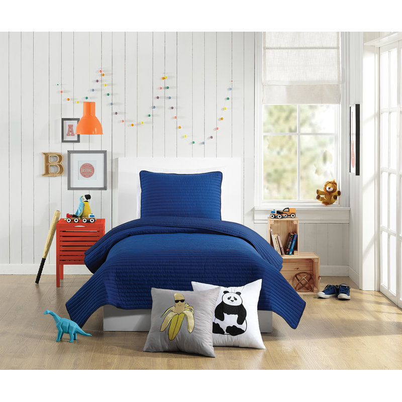 Ensemble de courtepointe en microfibre bleu marine Astor, Lit simple