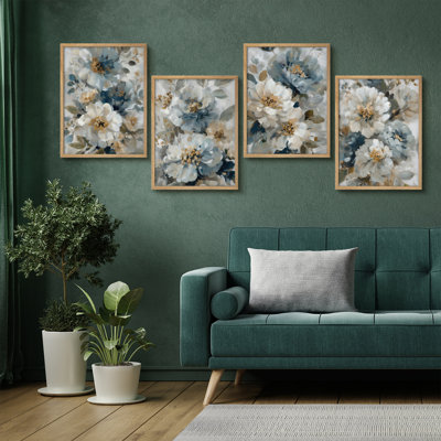 Ensemble de 4 reproductions d'art floral floral