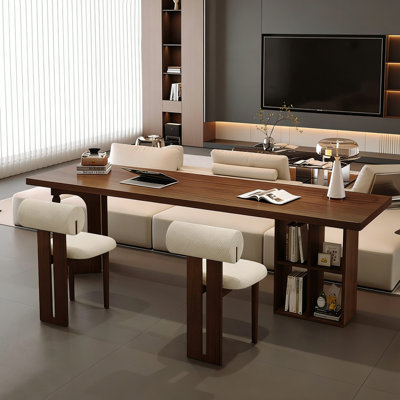 Bureau moderne en bois massif, bureau de salon avec bibliothèque