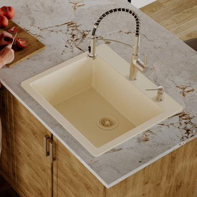 Évier de cuisine encastré à simple cuve en quartz 25 po x 22 po Karran