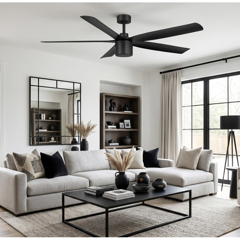 RAVIAN 5-Blade Ceiling Fan With Remote - (No Light), 60", Matte Black