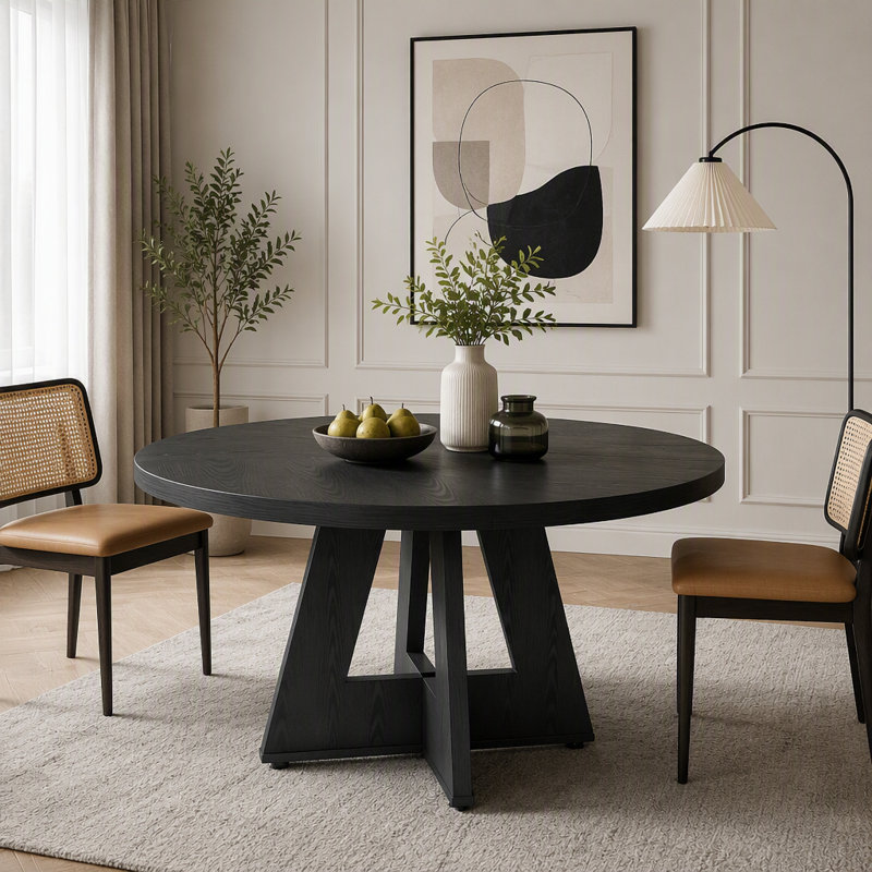 Table de salle à manger ronde 47 "avec base piédestal, Noir
