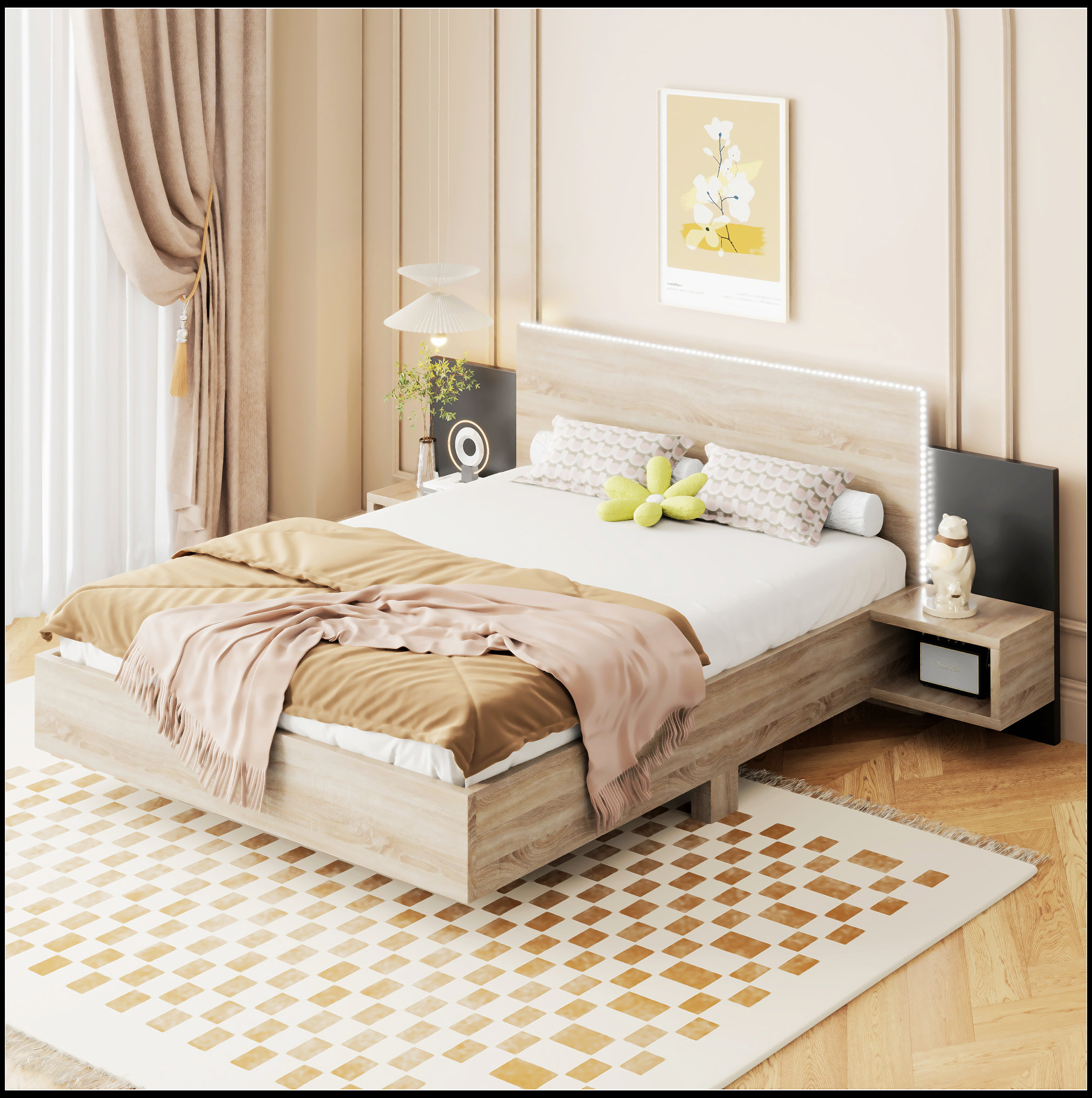 Winston Porter Wooden Floating Platform Bed - Wayfair Canada