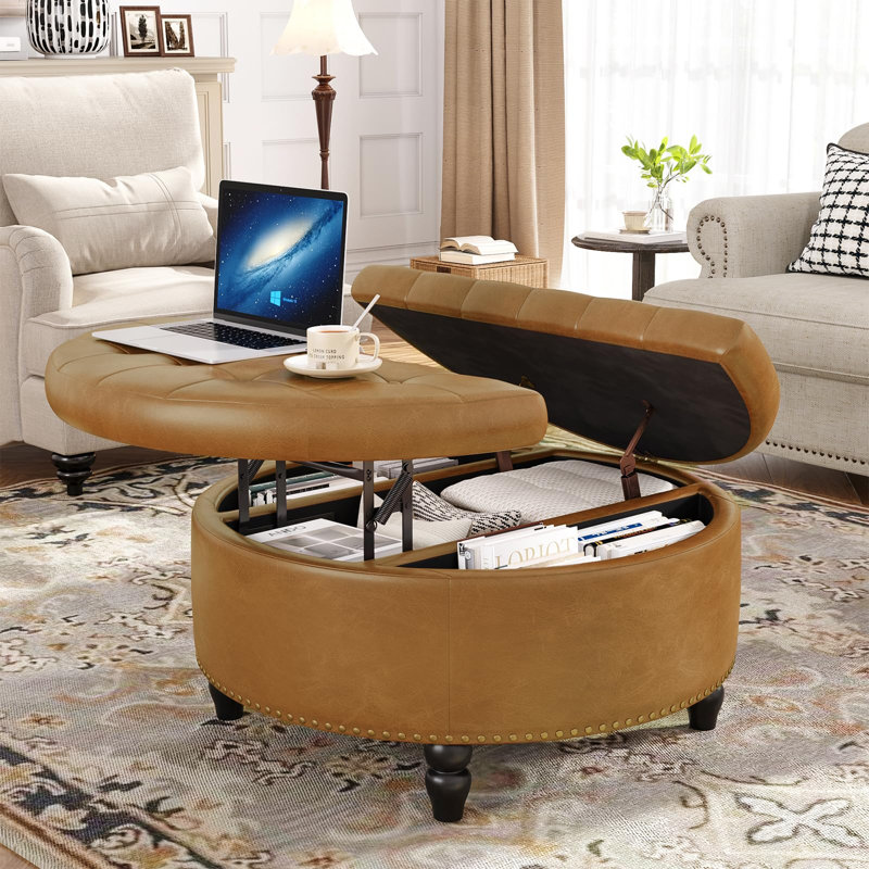 Repose-pieds rond avec rangement et plateau relevable, Chameau